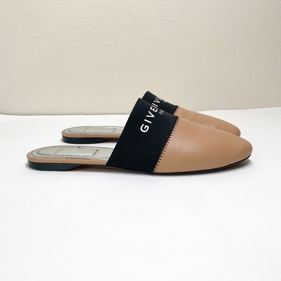Givenchy Mule Bedford Flats 39.5 US 9.5 Tan Leather Black Elastic Logo - Picture 2 of 9
